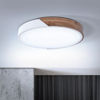 Brilagi - Dimmable LED Ceiling Light PILANA LED/48W/230V oak/white Ø 40 cm + remote control