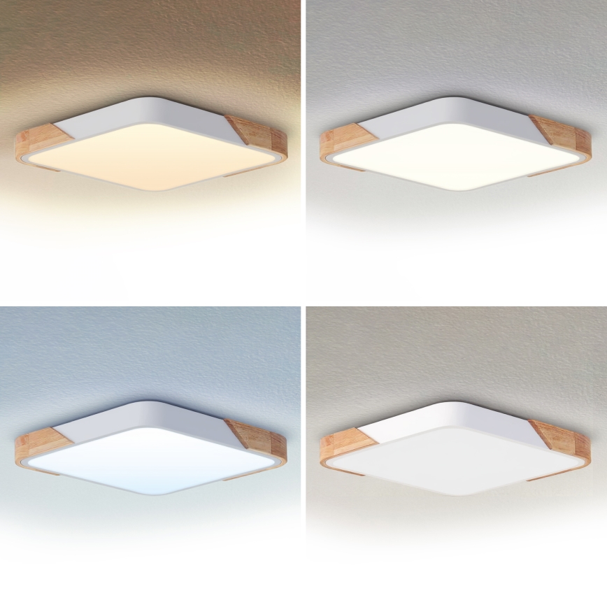 Brilagi - PILANA LED Dimmable Ceiling Light LED/48W/230V 3000-6500K oak/white 56x56 cm + remote control