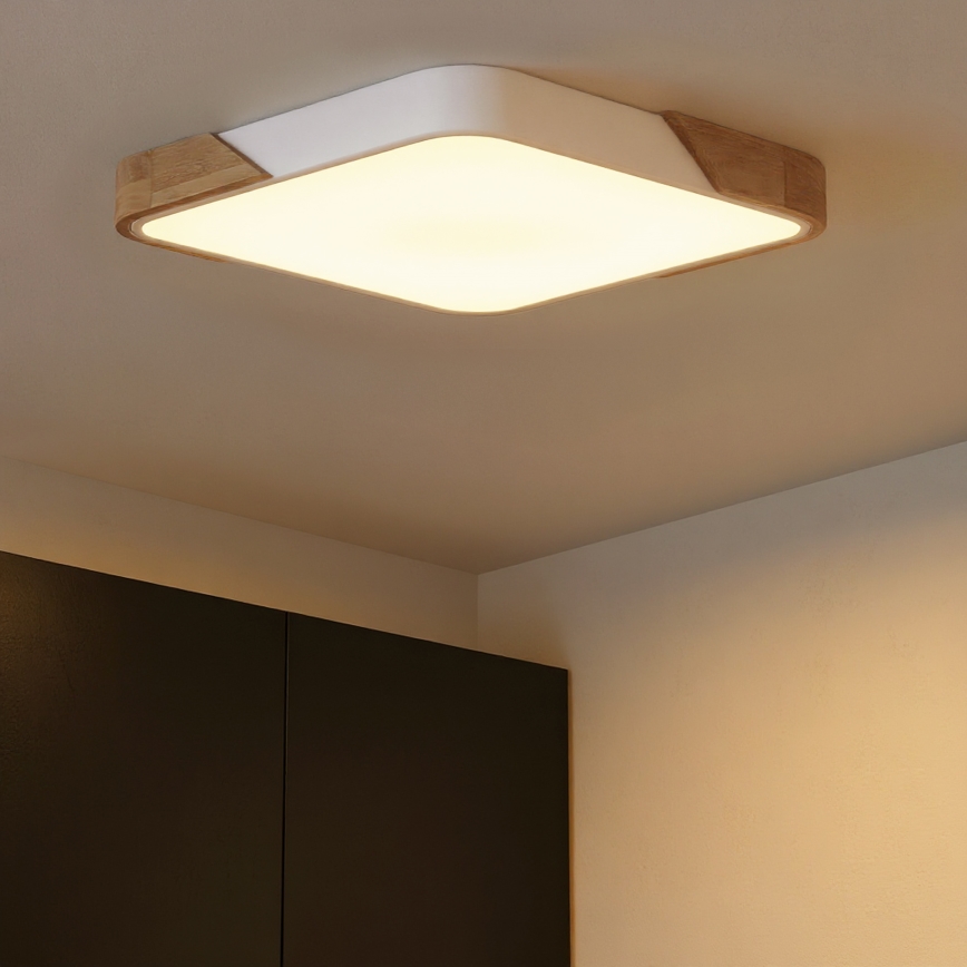 Brilagi - PILANA LED Dimmable Ceiling Light LED/48W/230V 3000-6500K oak/white 56x56 cm + remote control
