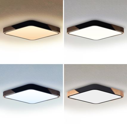 Brilagi - LED Dimmable Ceiling Light PILANA LED/60W/230V 3000-6500K Oak/Black 56x56 cm + Remote Control