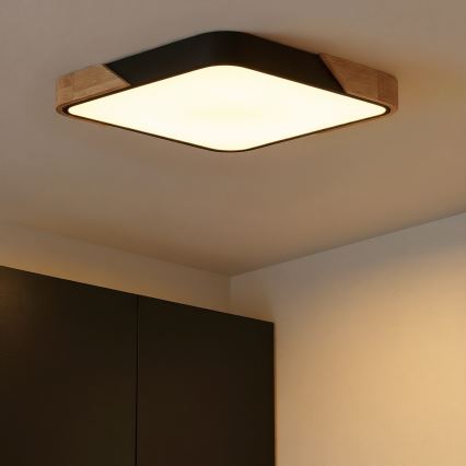 Brilagi - LED Dimmable Ceiling Light PILANA LED/60W/230V 3000-6500K Oak/Black 56x56 cm + Remote Control
