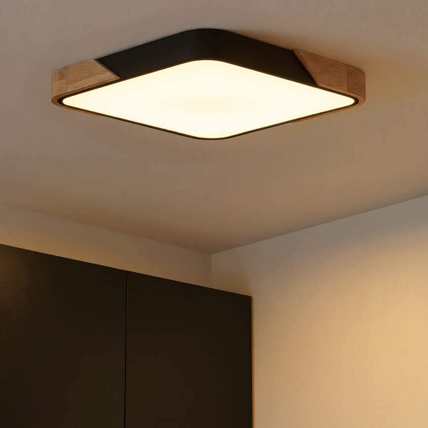 Brilagi - LED Dimmable Ceiling Light PILANA LED/60W/230V 3000-6500K Oak/Black 56x56 cm + Remote Control