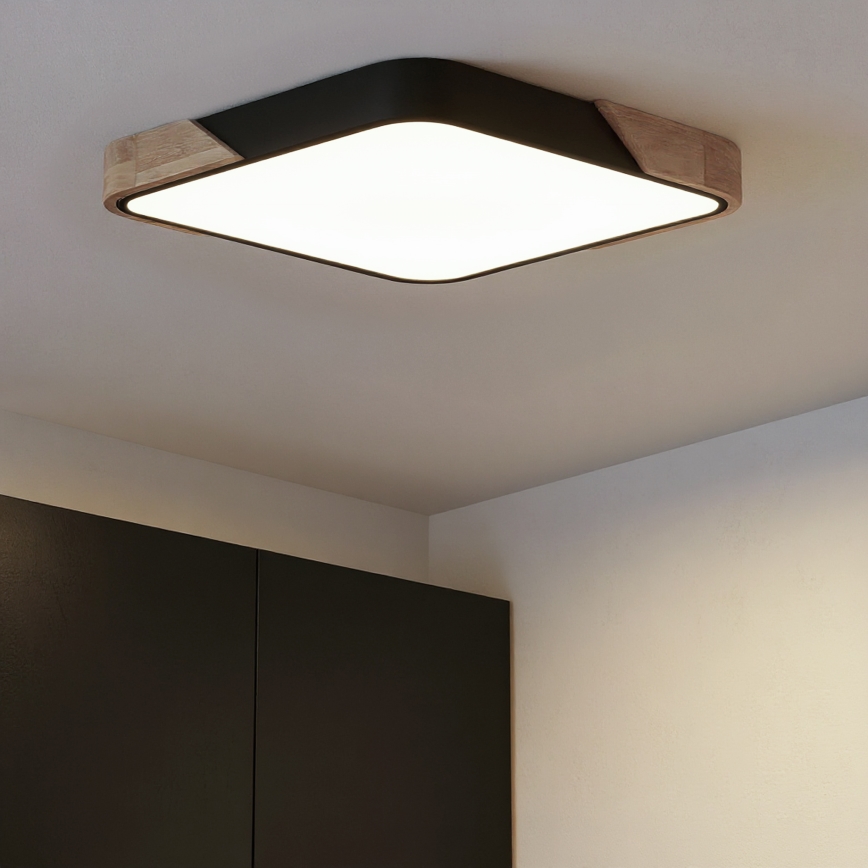 Brilagi - LED Dimmable Ceiling Light PILANA LED/60W/230V 3000-6500K Oak/Black 56x56 cm + Remote Control