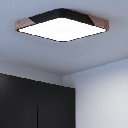 Brilagi - LED Dimmable Ceiling Light PILANA LED/60W/230V 3000-6500K Oak/Black 56x56 cm + Remote Control