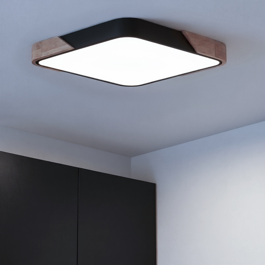 Brilagi - LED Dimmable Ceiling Light PILANA LED/60W/230V 3000-6500K Oak/Black 56x56 cm + Remote Control