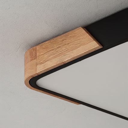 Brilagi - LED Dimmable Ceiling Light PILANA LED/60W/230V 3000-6500K Oak/Black 56x56 cm + Remote Control