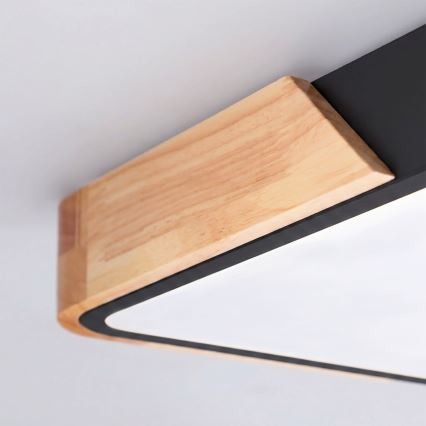 Brilagi - LED Dimmable Ceiling Light PILANA LED/60W/230V 3000-6500K Oak/Black 56x56 cm + Remote Control