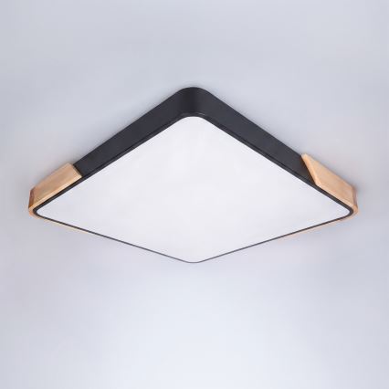 Brilagi - LED Dimmable Ceiling Light PILANA LED/60W/230V 3000-6500K Oak/Black 56x56 cm + Remote Control