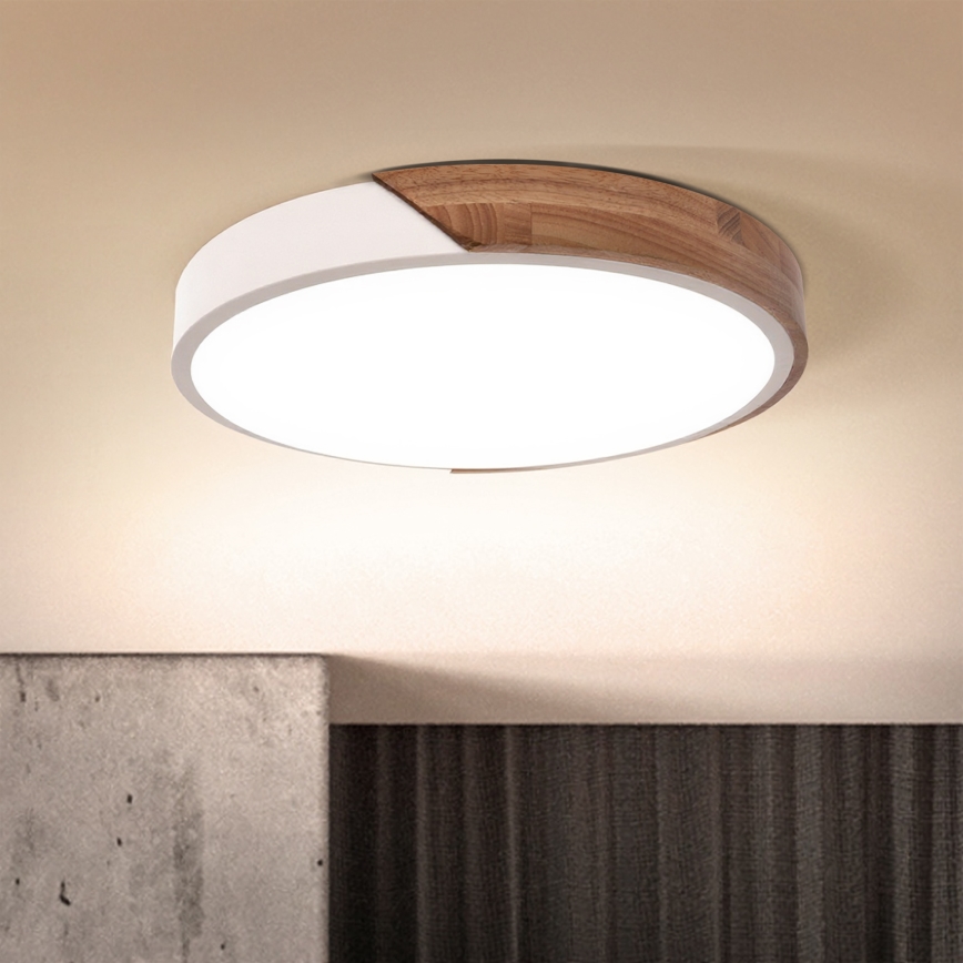 Brilagi - PILANA LED Ceiling Light 24W/230V, Oak/White, Ø 30 cm