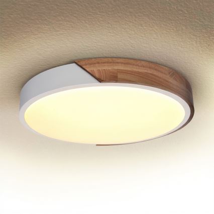 Brilagi - PILANA LED Ceiling Light 24W/230V, Oak/White, Ø 30 cm