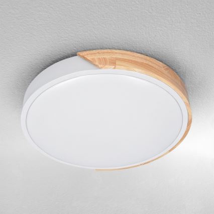 Brilagi - PILANA LED Ceiling Light 24W/230V, Oak/White, Ø 30 cm