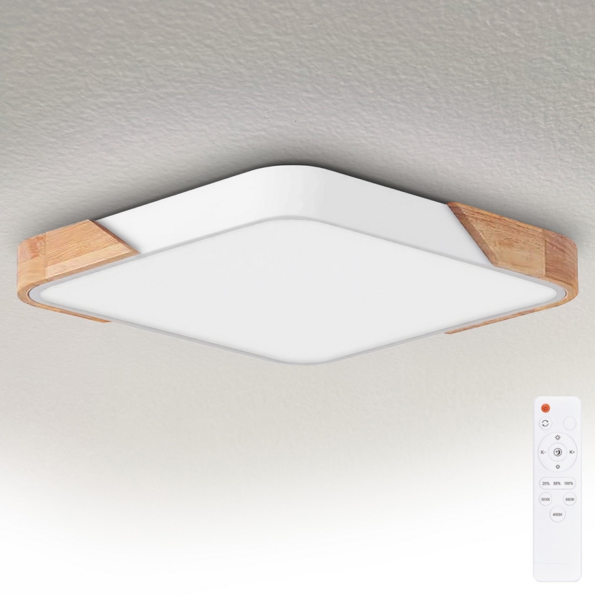 Brilagi - PILANA LED Dimmable Ceiling Light LED/48W/230V 3000-6500K oak/white 56x56 cm + remote control