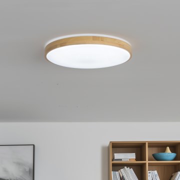 Brilagi - PINE Dimmable LED Ceiling Light LED/24W/230V, Wooden, dia. 42 cm, 3000-6500K + Remote Control