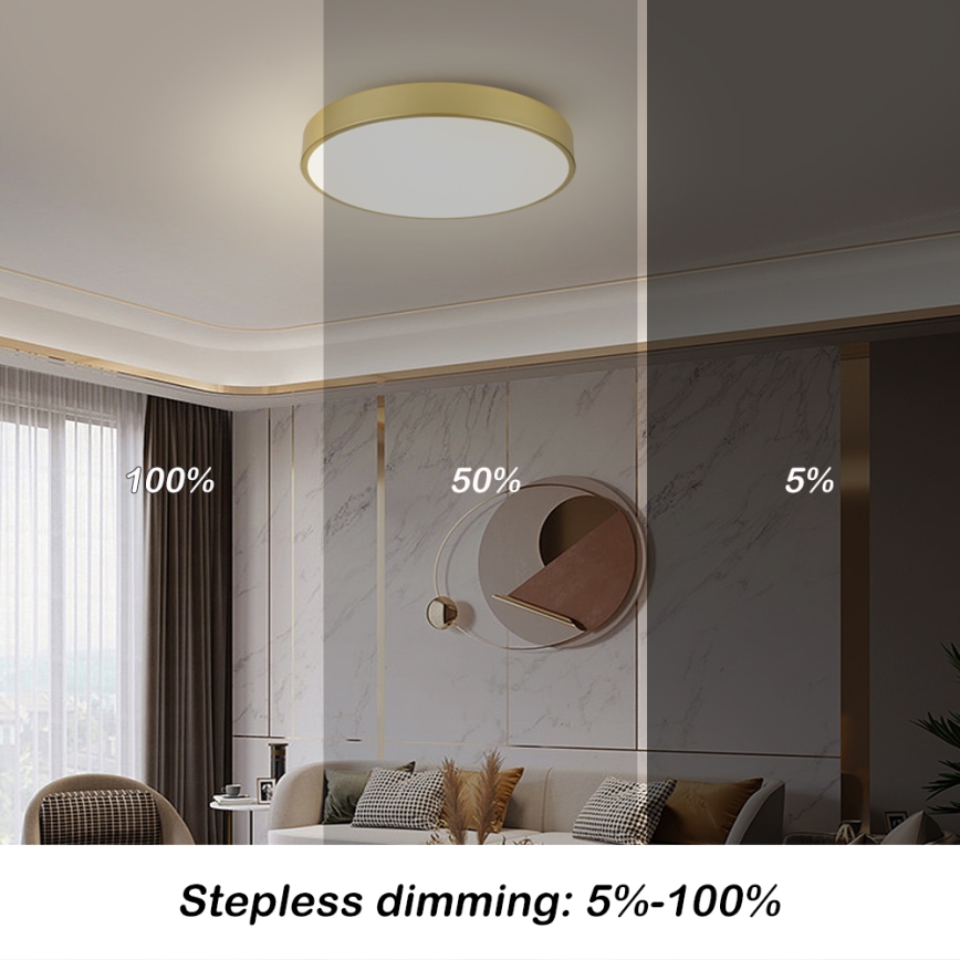Brilagi - LED Dimmable Ceiling Light POOL LED/60W/230V 3000-6000K Ø 60 cm Gold + Remote Control