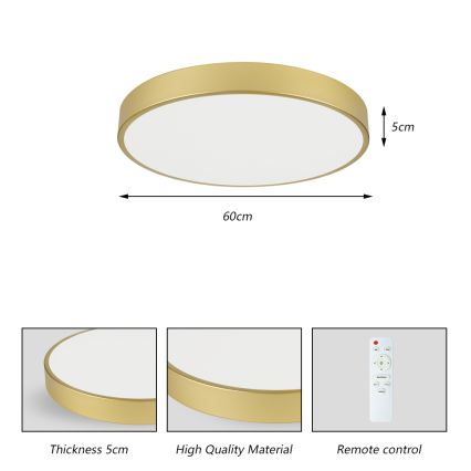 Brilagi - LED Dimmable Ceiling Light POOL LED/60W/230V 3000-6000K Ø 60 cm Gold + Remote Control
