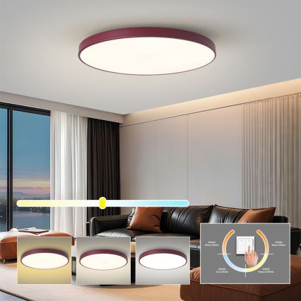 Brilagi - POOL LED Ceiling Light 100W/230V, Selectable 3000/4000/6000K, Ø 80 cm, Burgundy