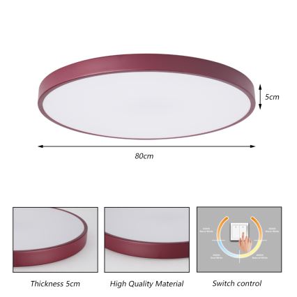 Brilagi - POOL LED Ceiling Light 100W/230V, Selectable 3000/4000/6000K, Ø 80 cm, Burgundy