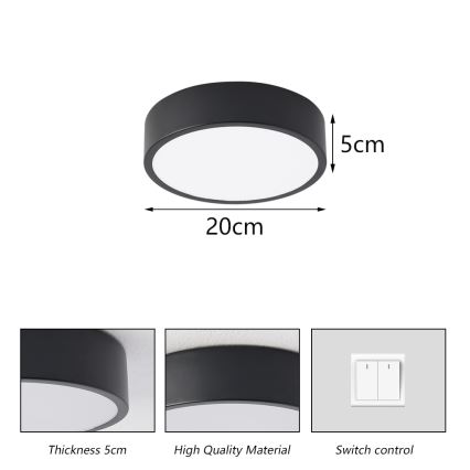 Brilagi - POOL LED Ceiling Light 18W/230V 3000/4500/6000K Ø 20 cm Black