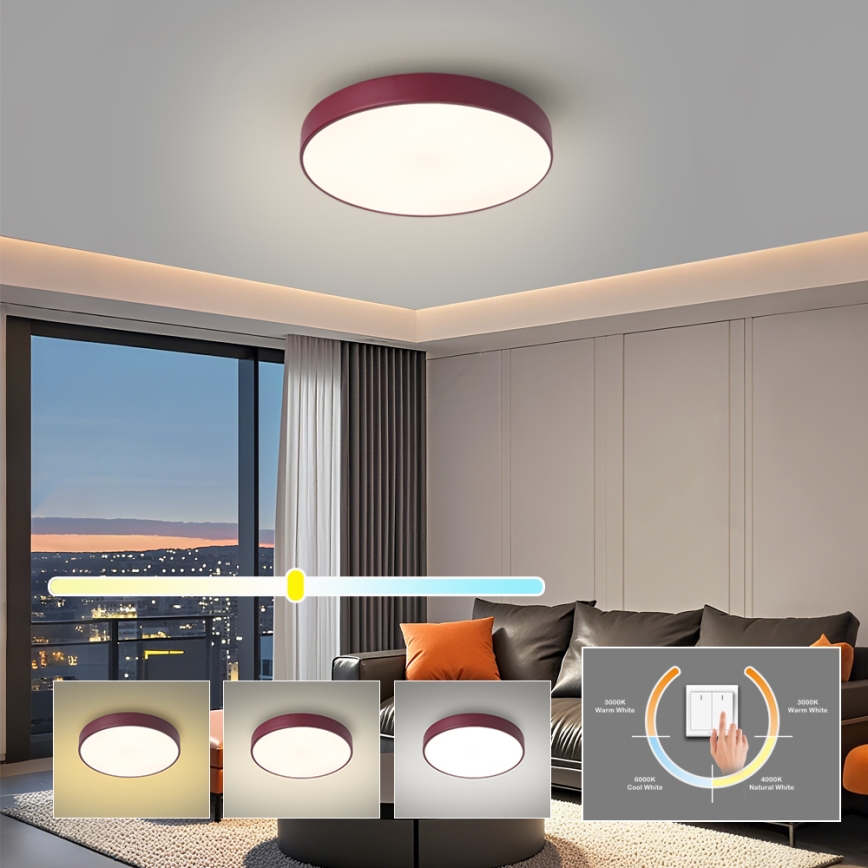 Brilagi - LED Ceiling Light POOL LED/36W/230V 3000/4000/6000K Ø 30 cm burgundy