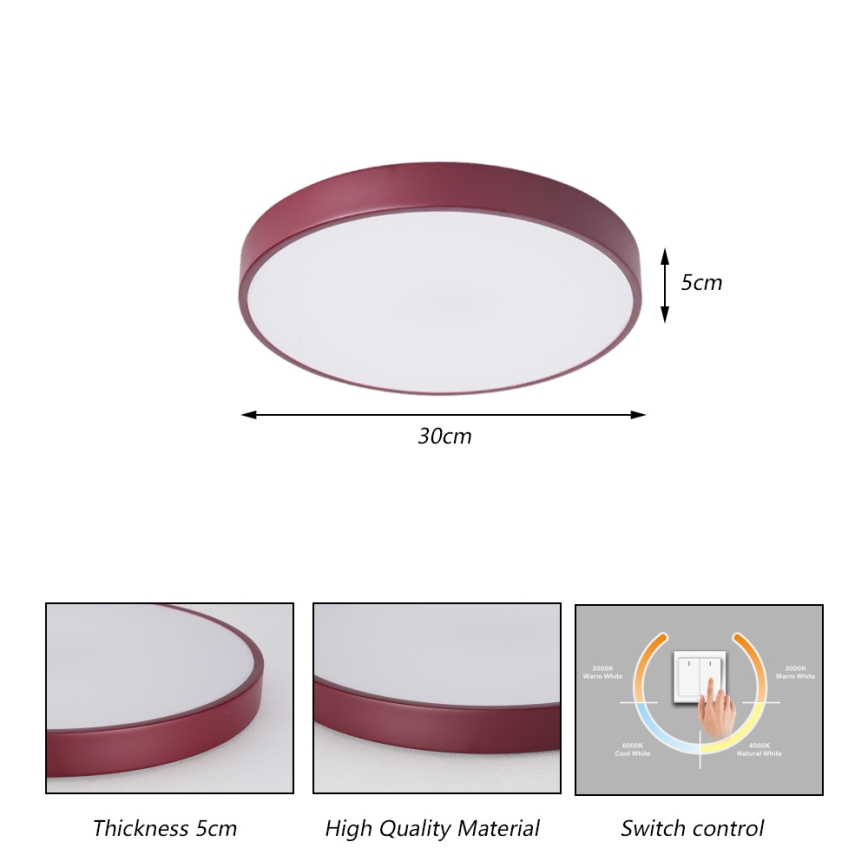 Brilagi - LED Ceiling Light POOL LED/36W/230V 3000/4000/6000K Ø 30 cm burgundy