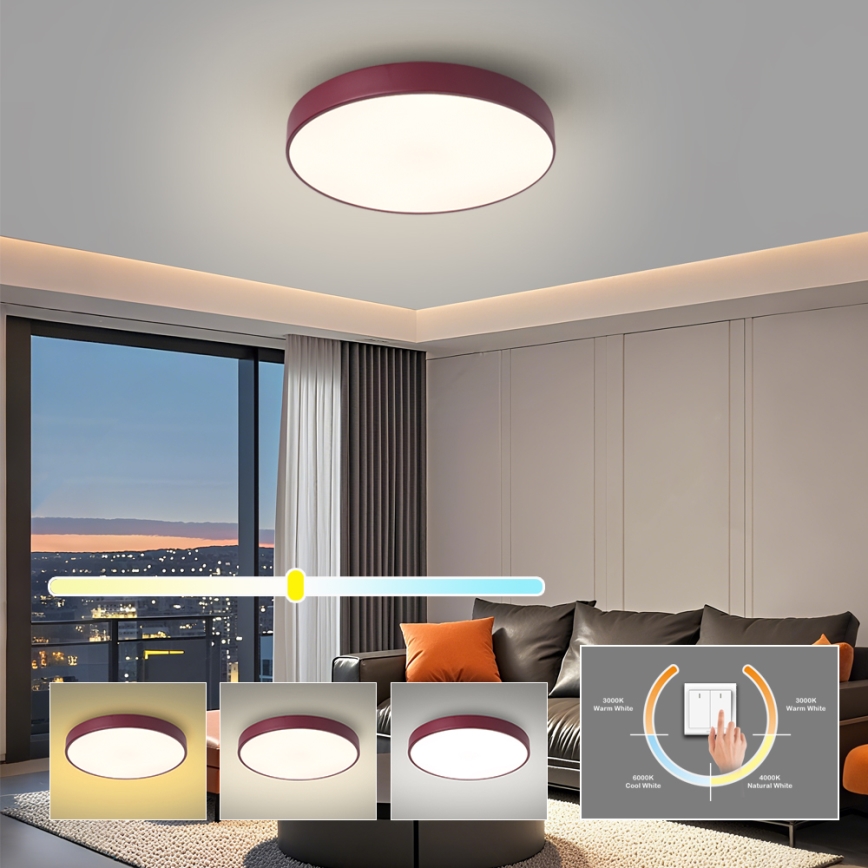 Brilagi - POOL LED Ceiling Light / 48W / 230V / 3000/4000/6000K / Ø 40 cm / Burgundy