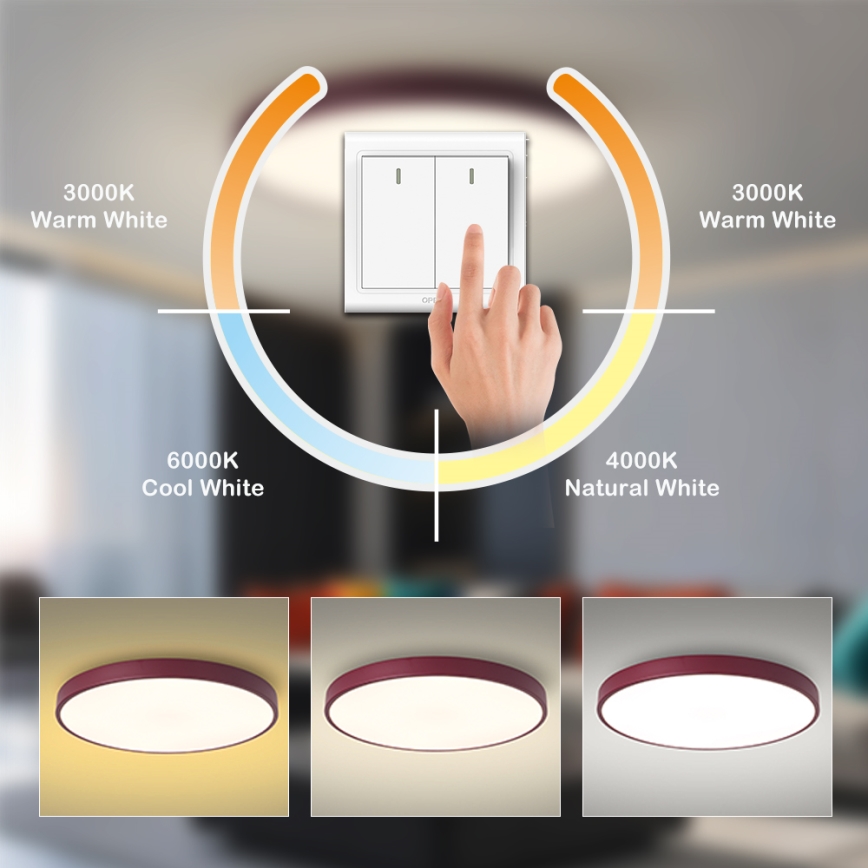 Brilagi - POOL LED Ceiling Light, 60W/230V, 3000/4000/6000K, Ø 60 cm, Burgundy