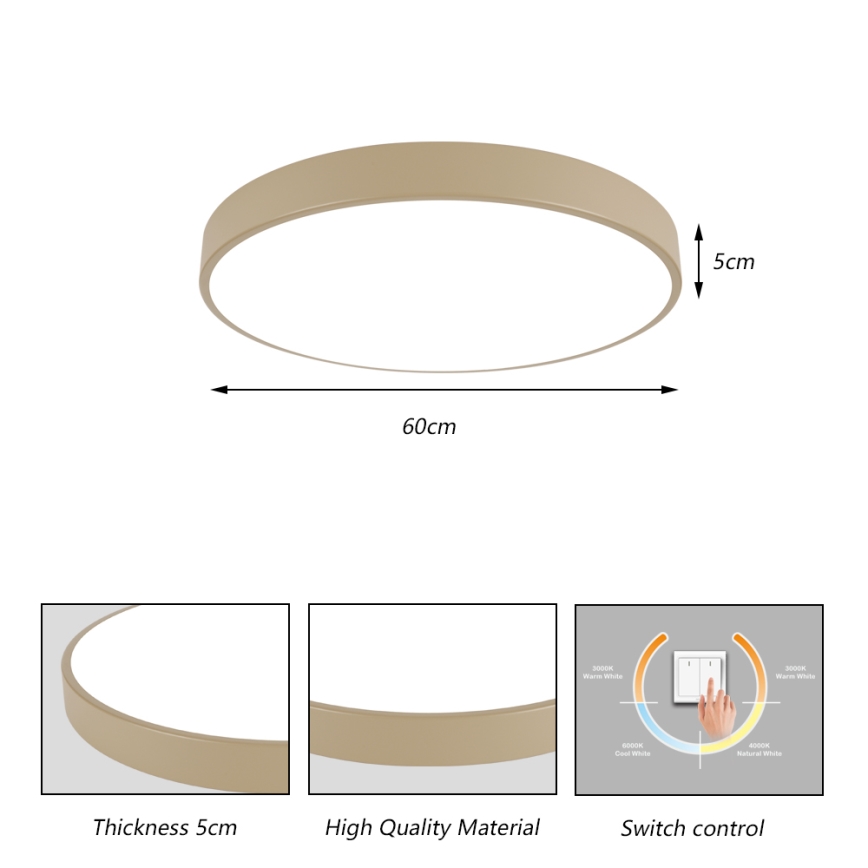 Brilagi - POOL LED Ceiling Light 60W, 230V, Switchable 3000/4500/6000K, Ø 60 cm, Beige