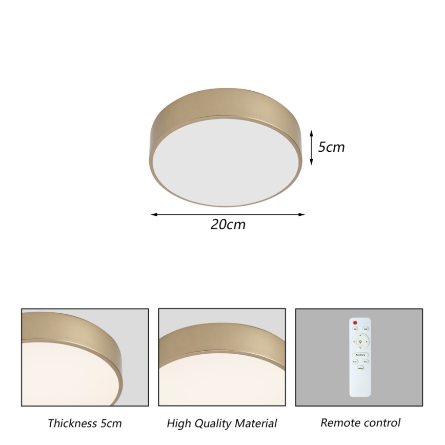 BRILAGI - Dimmable POOL LED ceiling light 24W/230V 3000-6000K dia. 20 cm gold + remote control