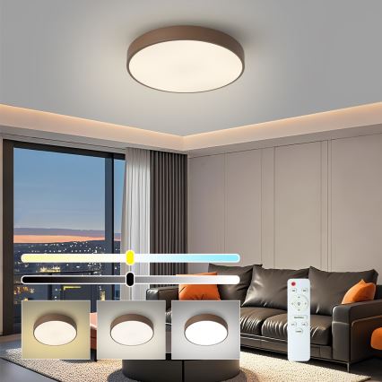 Brilagi - POOL Dimmable LED Ceiling Light 48W/230V 3000-6000K Ø 40 cm Brown + Remote Control