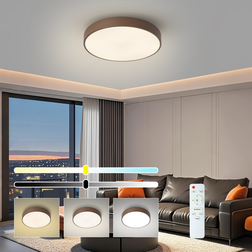 Brilagi - POOL Dimmable LED Ceiling Light 48W/230V 3000-6000K Ø 40 cm Brown + Remote Control