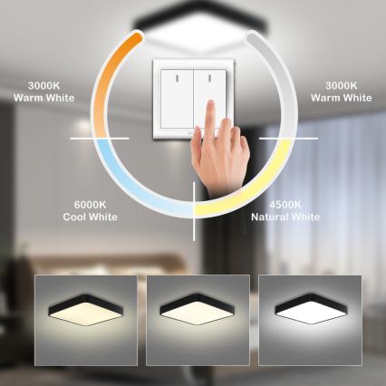 Brilagi - POOL SQUARE LED Ceiling Light 36W/230V, Selectable 3000/4500/6000K, 40×40 cm, Black