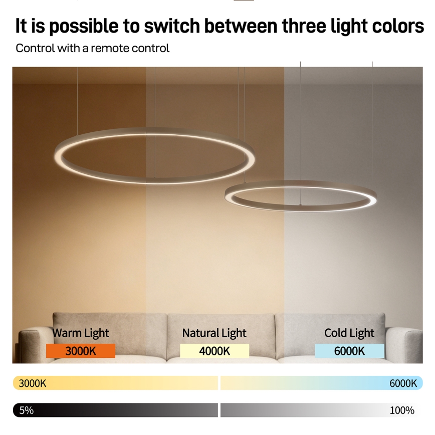 BRILAGI - PORTOFINO LED Dimmable Cable-Suspended Pendant Light, 98W/230V, 3000–6000K, Beige + Remote Control