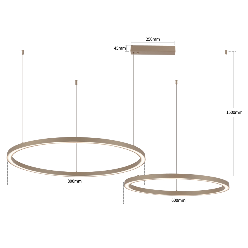 Brilagi - PORTOFINO LED Dimmable Cable-Suspended Pendant Light, 98W/230V, 3000–6000K, Beige + Remote Control