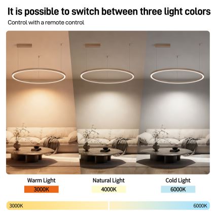 Brilagi - PORTOFINO Cable-Suspended Dimmable LED Pendant, 60W, 230V, 3000–6000K, Ø80 cm, Beige + Remote Control