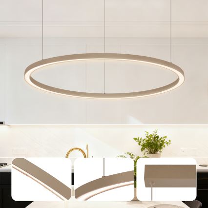 Brilagi - PORTOFINO Cable-Suspended Dimmable LED Pendant, 60W, 230V, 3000–6000K, Ø80 cm, Beige + Remote Control