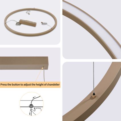 Brilagi - PORTOFINO Cable-Suspended Dimmable LED Pendant, 60W, 230V, 3000–6000K, Ø80 cm, Beige + Remote Control