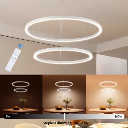 Brilagi - PORTOFINO LED dimmable cable pendant light LED/98W/230V 3000-6000K Ø 80 cm white + remote control