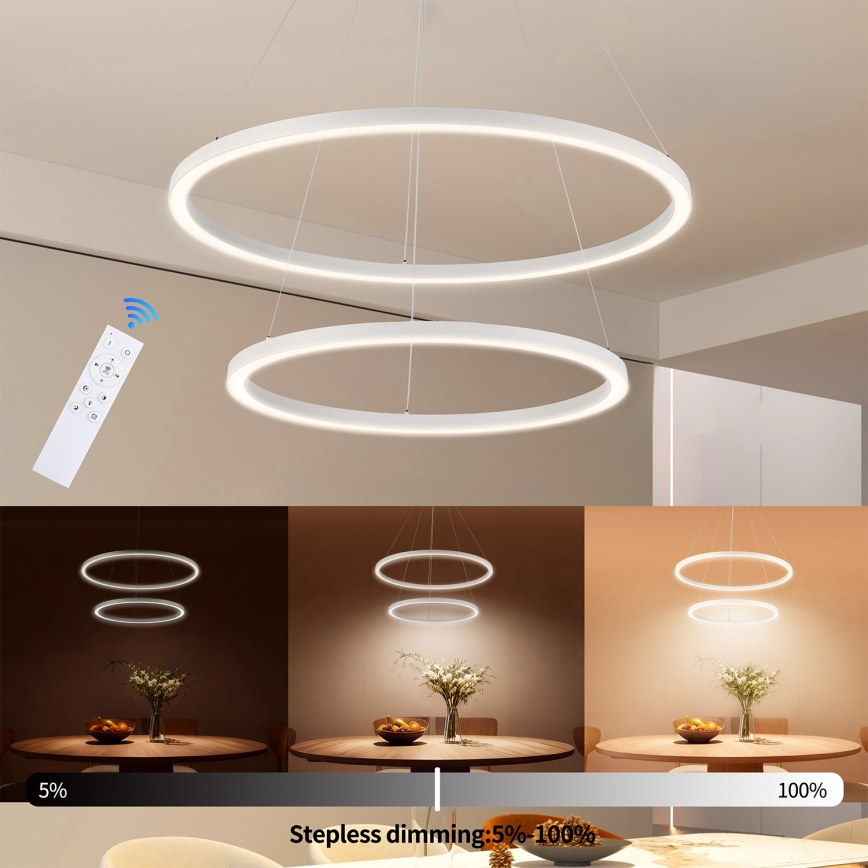 Brilagi - PORTOFINO LED dimmable cable pendant light LED/98W/230V 3000-6000K Ø 80 cm white + remote control