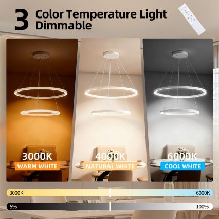 Brilagi - PORTOFINO LED dimmable cable pendant light LED/98W/230V 3000-6000K Ø 80 cm white + remote control