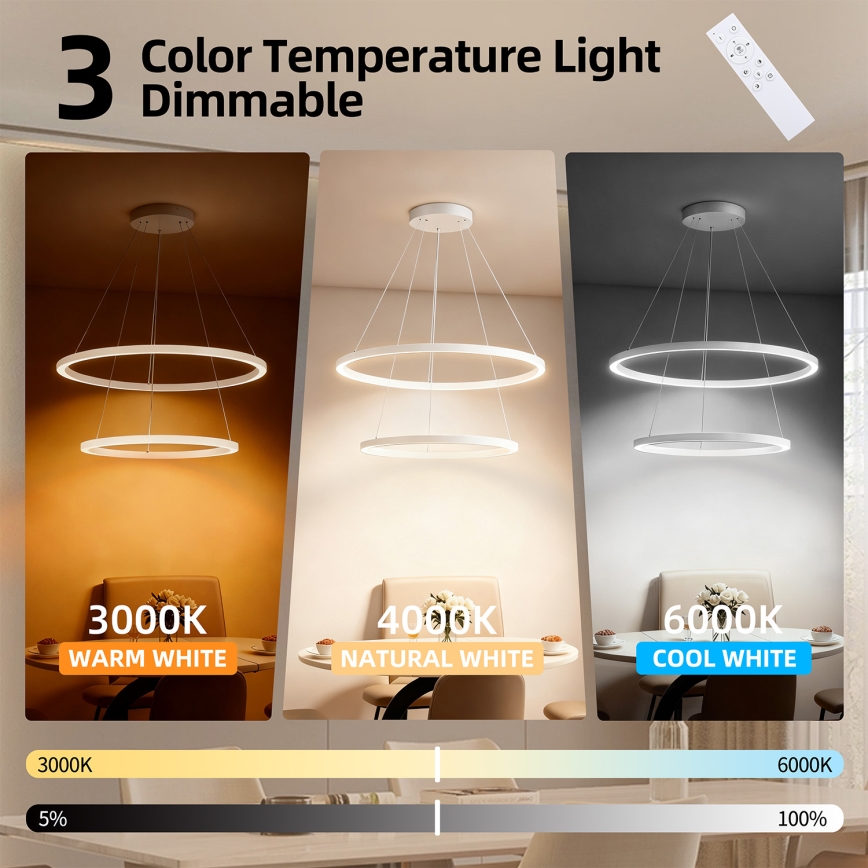 Brilagi - PORTOFINO LED dimmable cable pendant light LED/98W/230V 3000-6000K Ø 80 cm white + remote control
