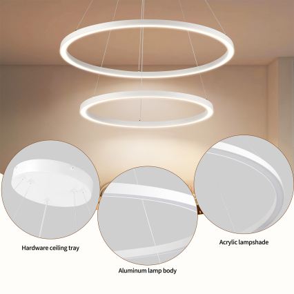 Brilagi - PORTOFINO LED dimmable cable pendant light LED/98W/230V 3000-6000K Ø 80 cm white + remote control