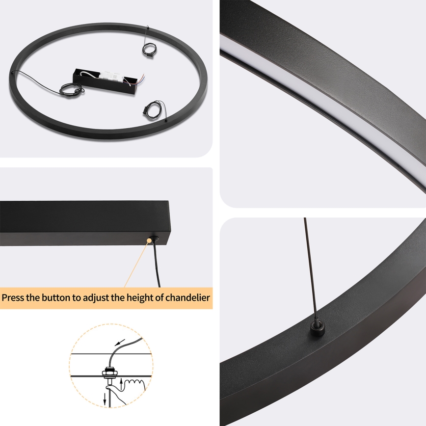Brilagi - PORTOFINO Dimmable LED Cable-Suspended Pendant Light LED/60W/230V 3000–6000K Ø 80 cm Black + Remote Control