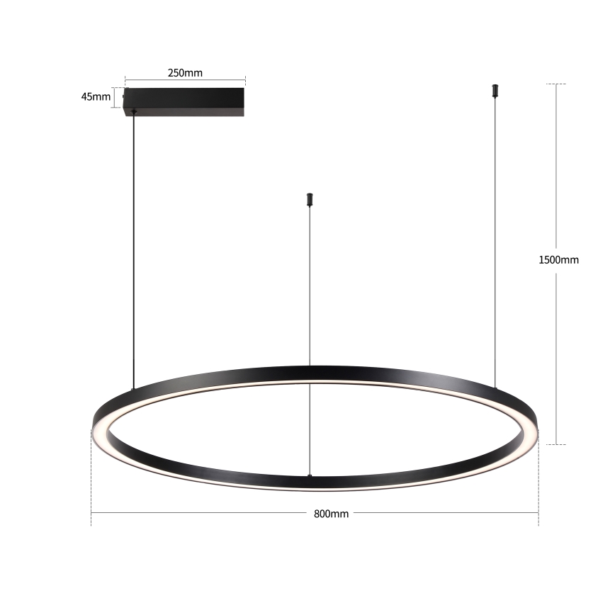 Brilagi - PORTOFINO Dimmable LED Cable-Suspended Pendant Light LED/60W/230V 3000–6000K Ø 80 cm Black + Remote Control