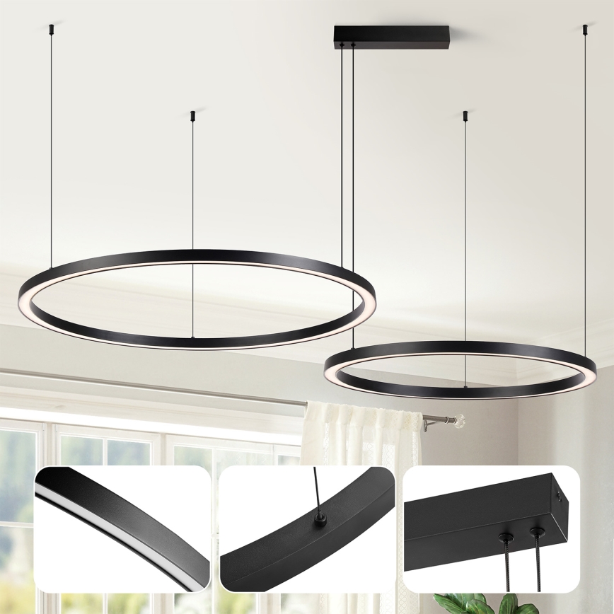 Brilagi - LED Dimmable Cable Pendant Lamp PORTOFINO LED/98W/230V 3000-6000K Black + Remote Control