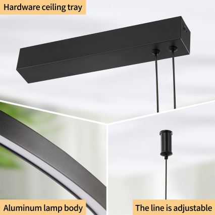 Brilagi - LED Dimmable Cable Pendant Lamp PORTOFINO LED/98W/230V 3000-6000K Black + Remote Control