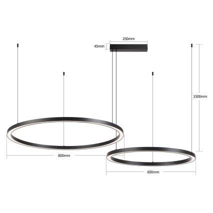 Brilagi - LED Dimmable Cable Pendant Lamp PORTOFINO LED/98W/230V 3000-6000K Black + Remote Control
