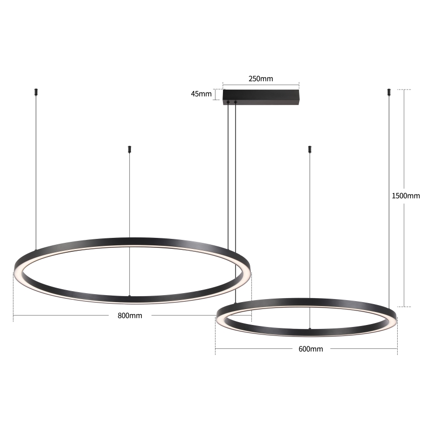 Brilagi - LED Dimmable Cable Pendant Lamp PORTOFINO LED/98W/230V 3000-6000K Black + Remote Control