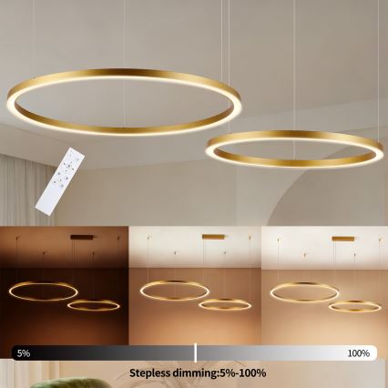 Brilagi - Dimmable LED cable-suspended pendant PORTOFINO LED/98W/230V 3000-6000K gold + remote control