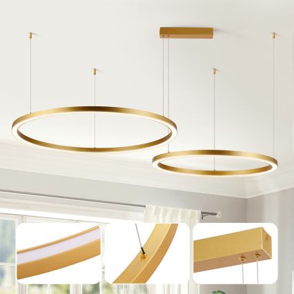 Brilagi - Dimmable LED cable-suspended pendant PORTOFINO LED/98W/230V 3000-6000K gold + remote control