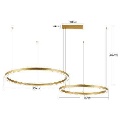 Brilagi - Dimmable LED cable-suspended pendant PORTOFINO LED/98W/230V 3000-6000K gold + remote control